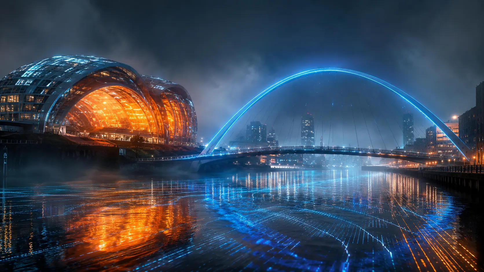 Newcastle quayside Millennium Bridge at night